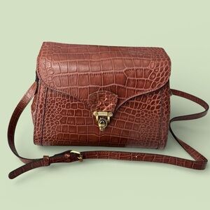 Patricia Nash Crossbody Leather Ashmore Satchel British Tan Croco w/Dustbag NWOT